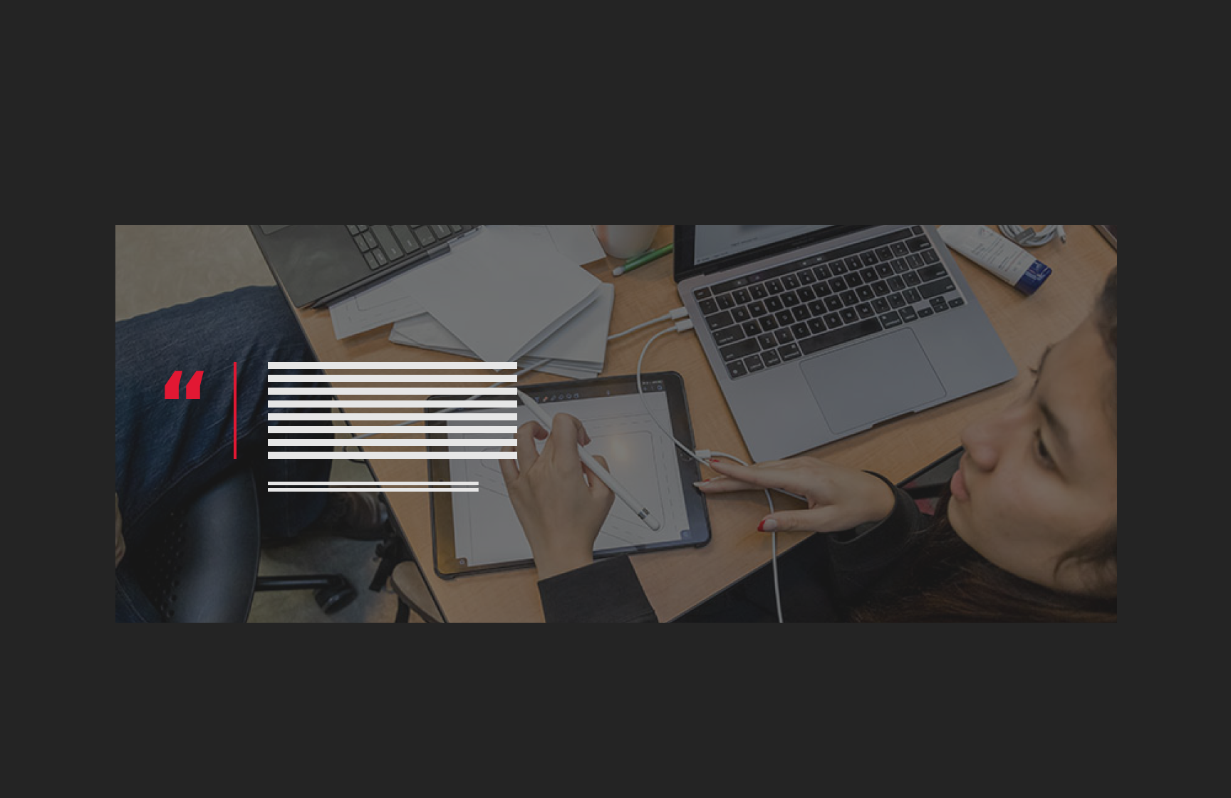 Thumbnail showing an image of a person at a laptop with a tablet, blocks representing a quote from a person on the left