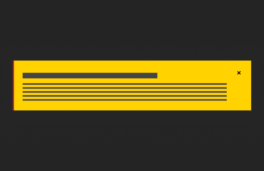 alert graphic - yellow background with a title and text