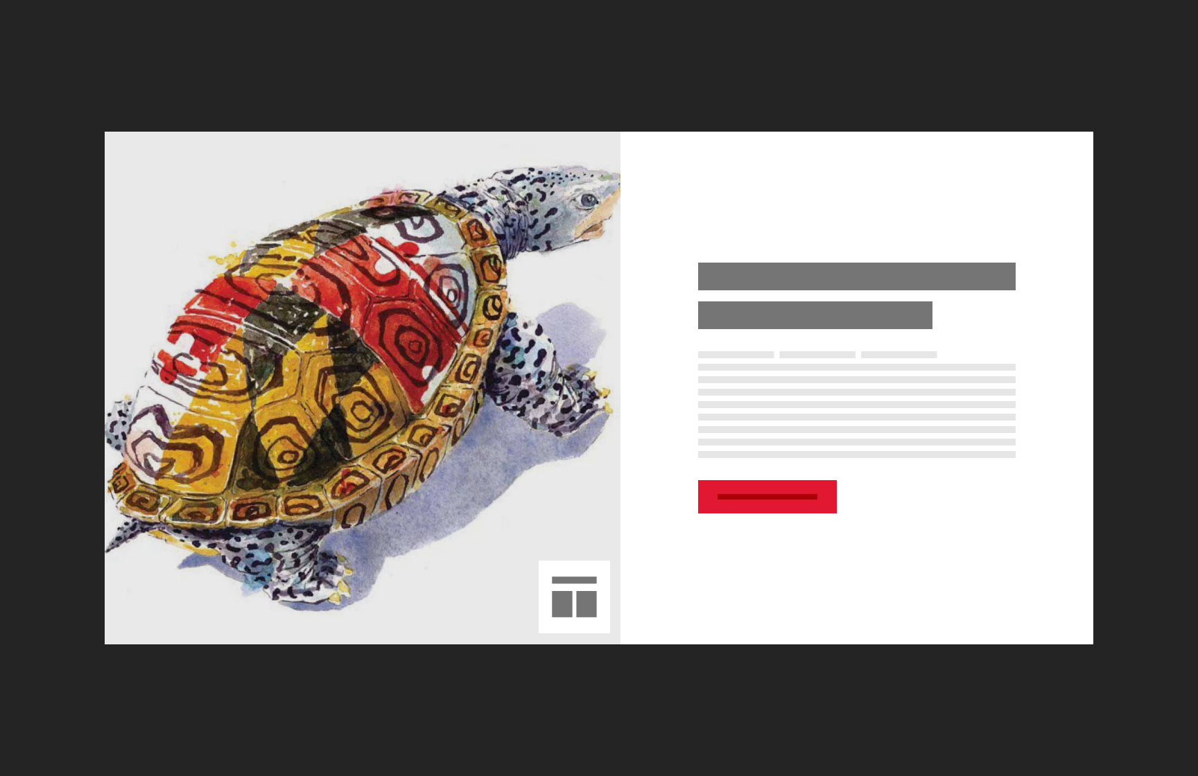 Thumbnail: Watercolor image of turtle with MD flag with block representing calendar date overlaid on left; On right blocks representing title, text and button