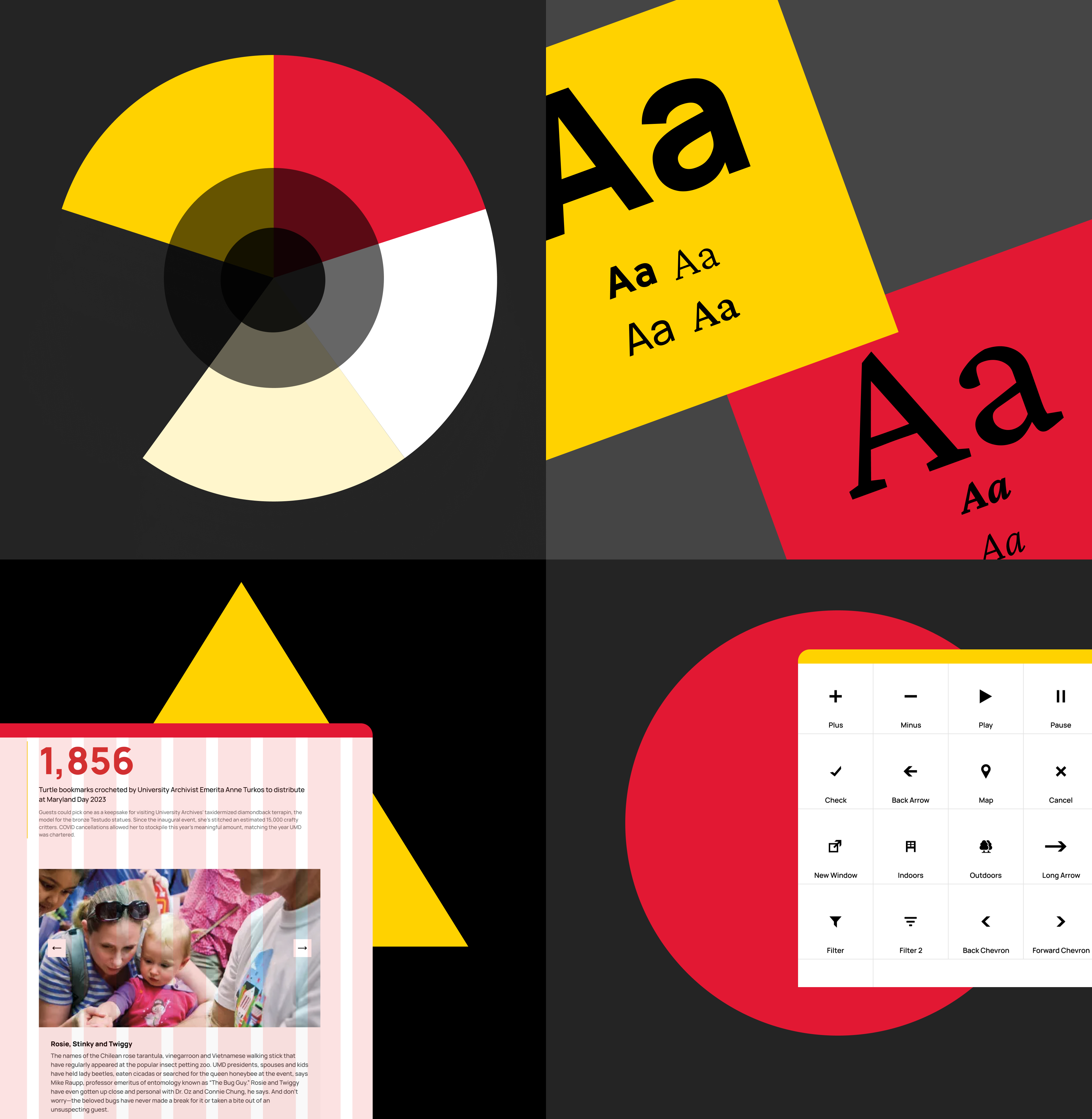 DEsign System thumbnails for color wheel, typography, layout, icons