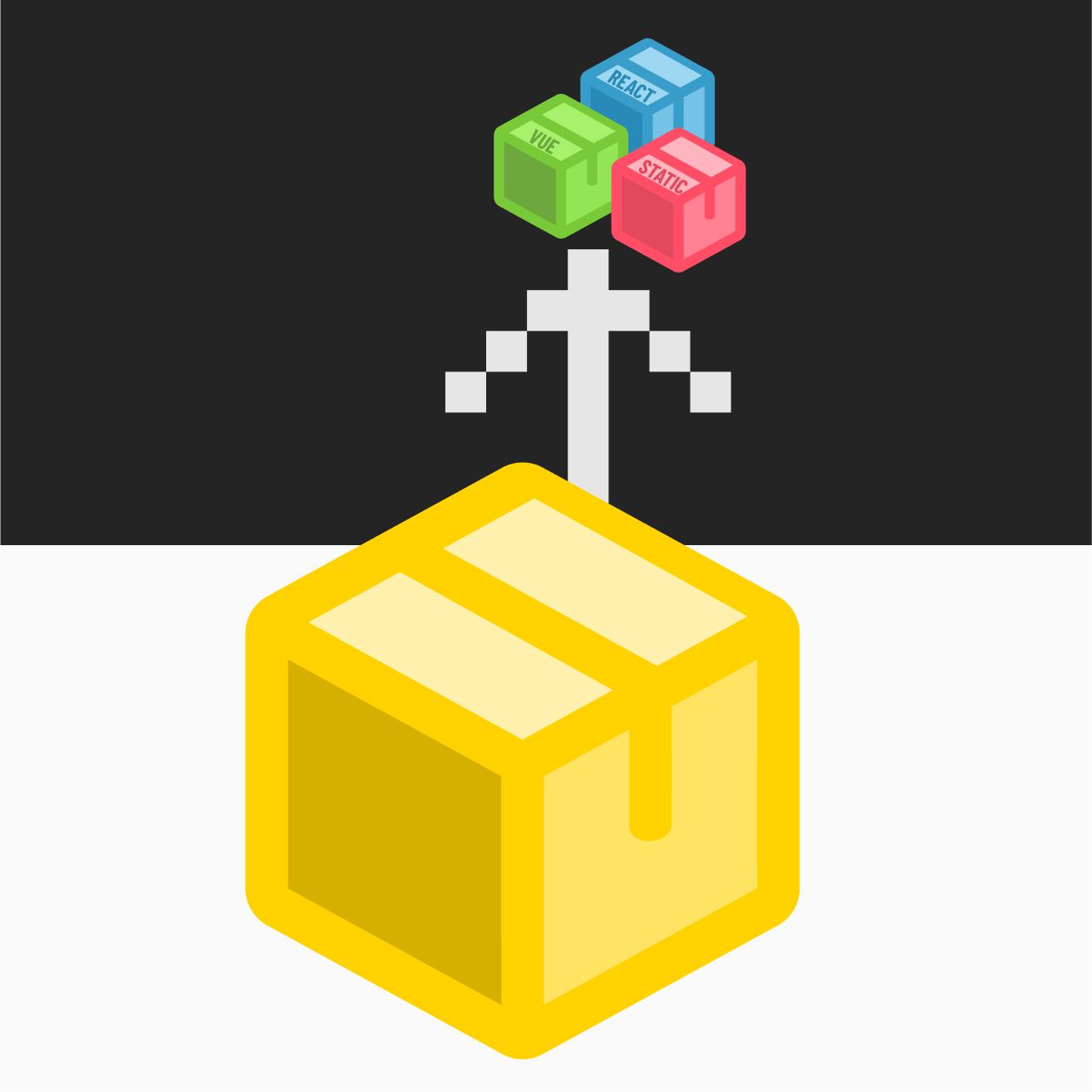 Package with arrow to vue, static, react