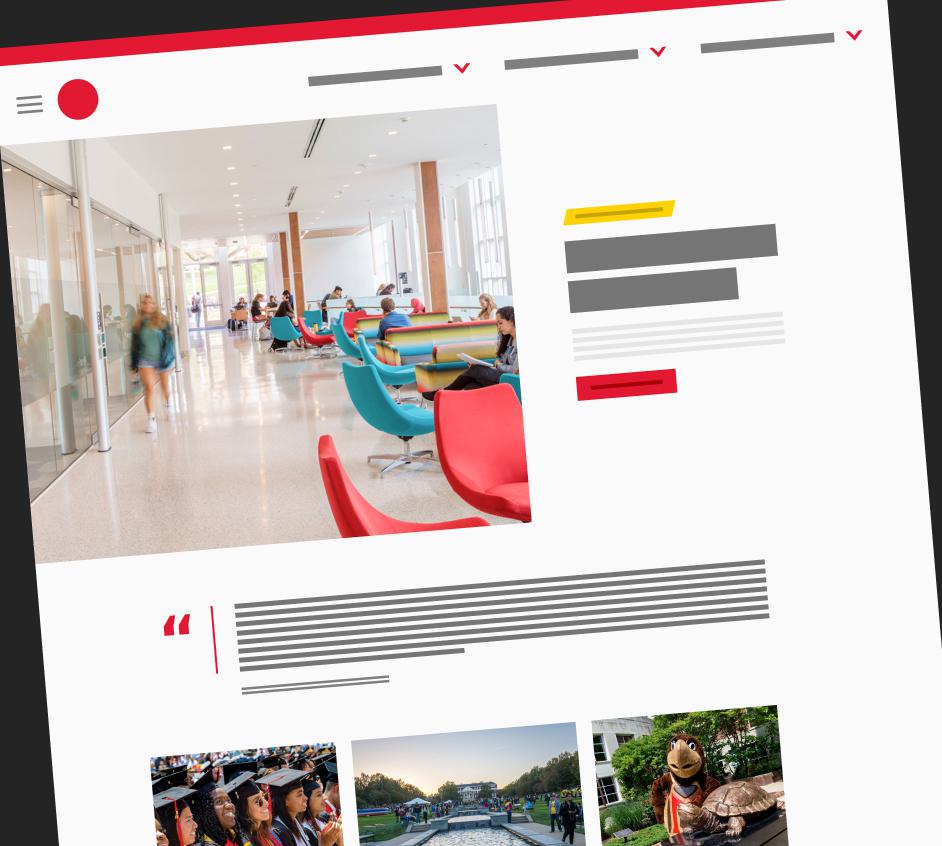 Template example with navigation, image and text, quote and image carousel