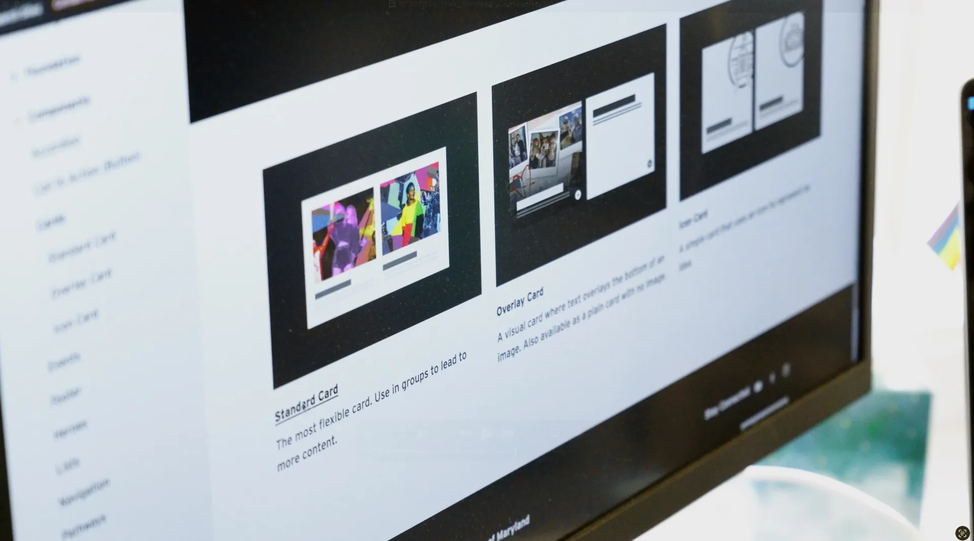 View of cards page on design system website. Images of cards on a website