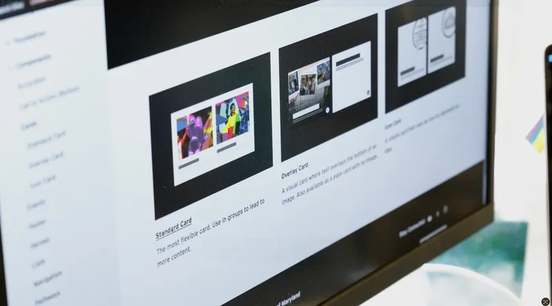 View of cards page on design system website. Images of cards on a website