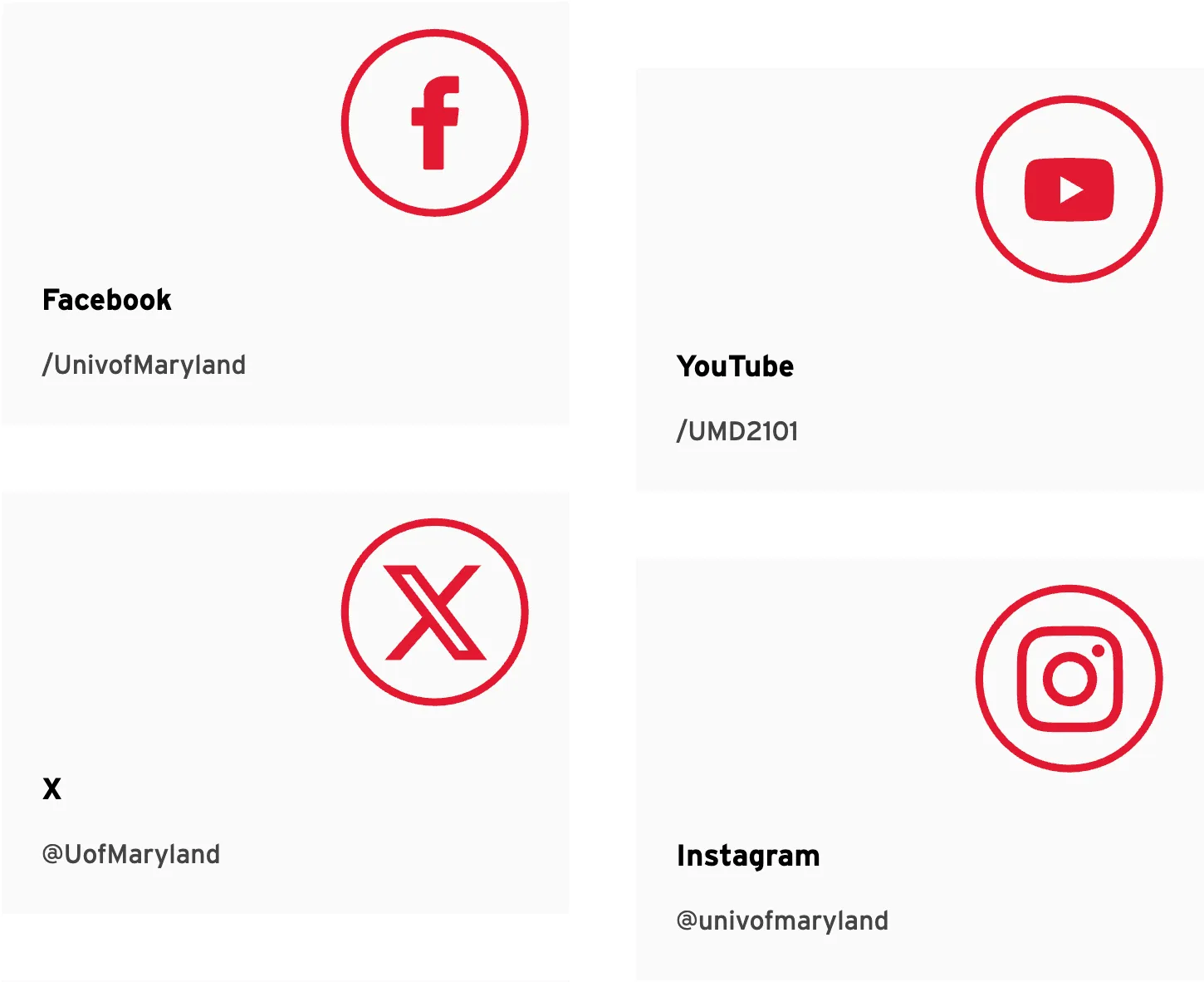 set of cards in a staggered layout with social media icons on them